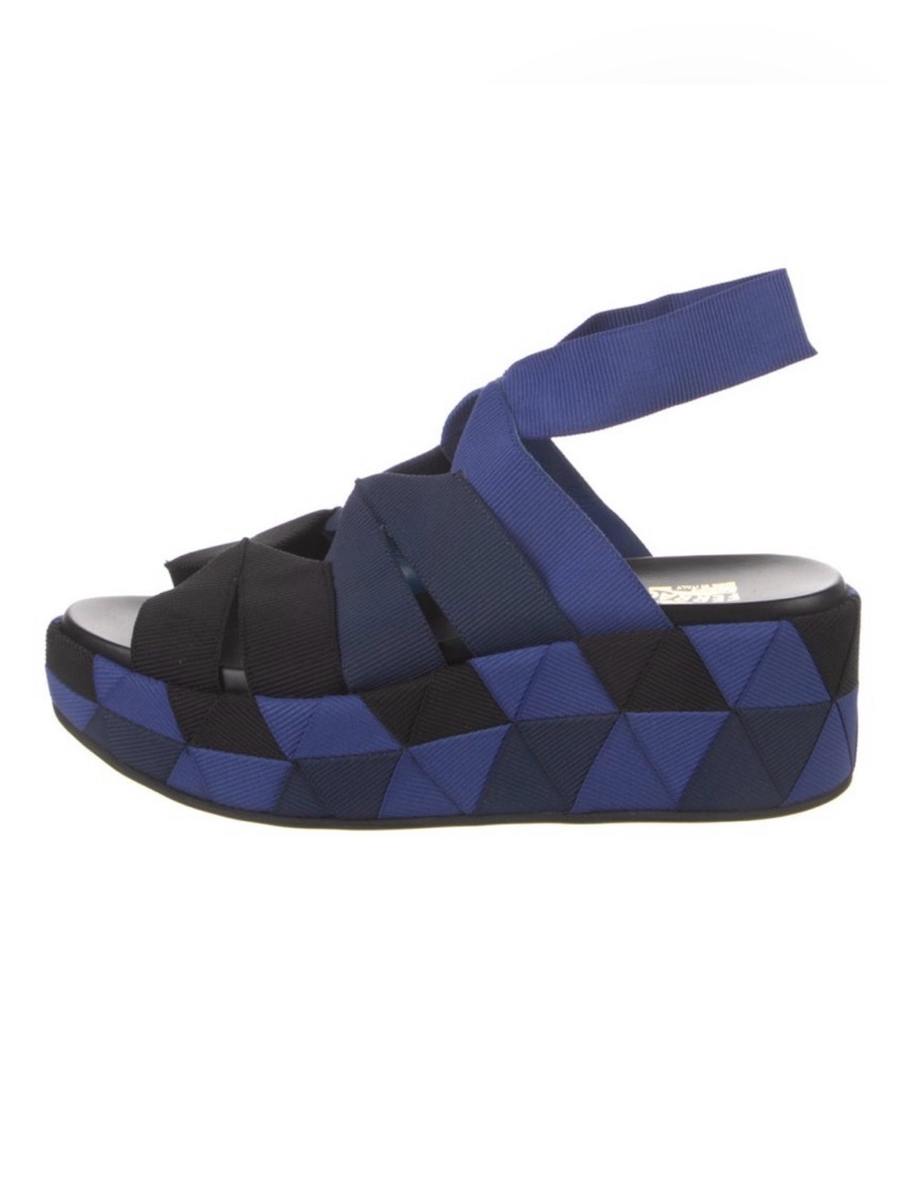 Salvatore Ferragamo Navy Blue and Black Geometric Platform Sandal Barely Worn